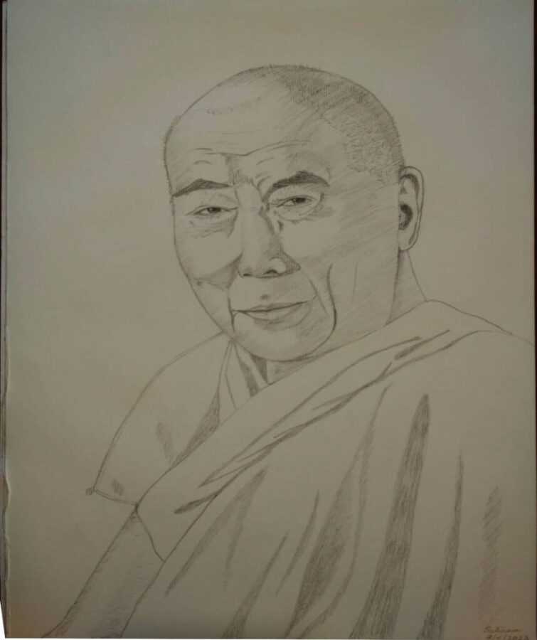 grafite ritratto Dalai Lama